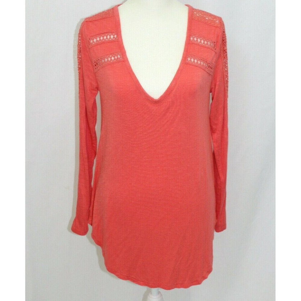 Deletta Womens Coral Crochet Lace Tunic Blouse S